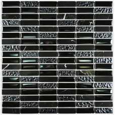Мозаика стеклянная с камнем Bonaparte Super Line black 48х15 (300х300х8 мм)