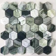Мозаика из натурального камня Caramelle Pietrine Hexagonal Onice Verde oliva POL long hex 40х23 (292х289х7 мм)