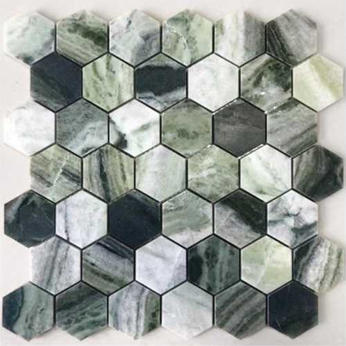 Фото Мозаика из натурального камня Caramelle Pietrine Hexagonal Onice Verde oliva POL long hex 40х23 (292х289х7 мм)