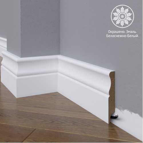 Фото Белый плинтус напольный МДФ Madest Decor модель 07-100-18 крашеный (100х18х2400 мм)