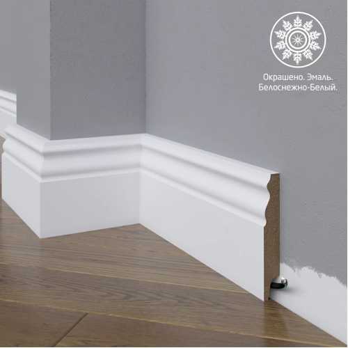 Фото Белый плинтус напольный МДФ Madest Decor 22-100-18 крашеный (100х18х2400 мм)