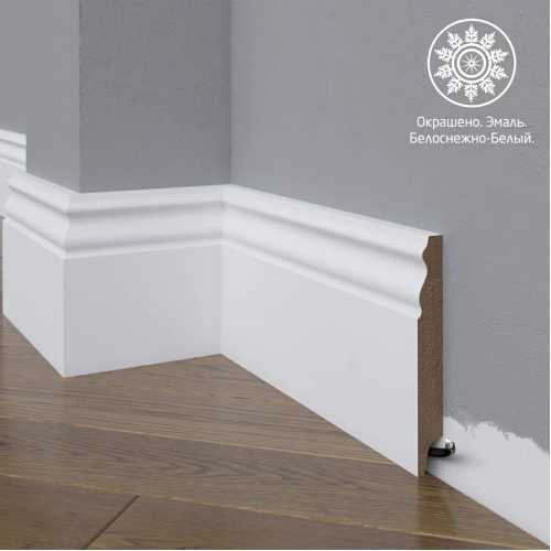 Фото Белый плинтус напольный МДФ Madest Decor 22-120-18 крашеный (120х18х2400 мм)