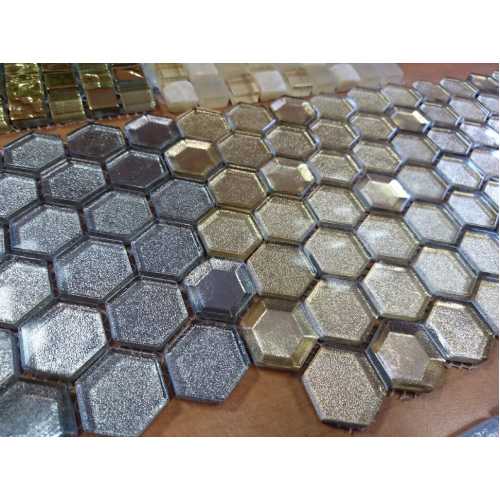 Фото Мозаика стеклянная Caramelle Alchimia Argento grani hexagon 23х13 (300х300х6 мм)